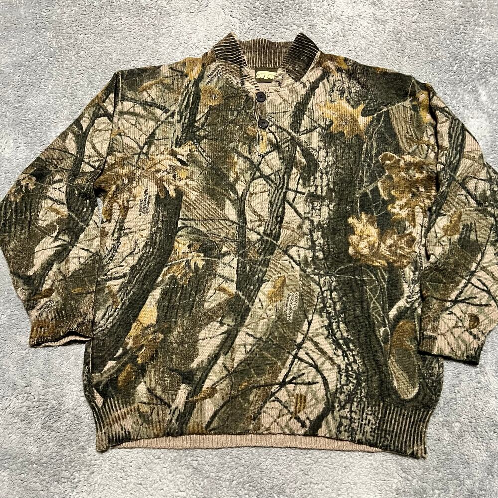 Vintage SafTbak Sweater Mens Medium Camo Wool Blend Brown
